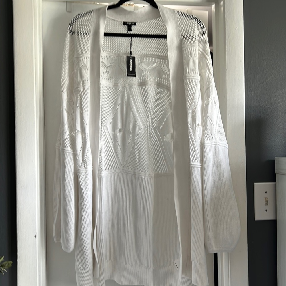 Express XL White Crochet Cardigan